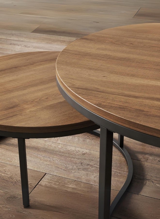 Mobellya Modern Nesting Coffee Table Set with Wooden Tops and Metal Frames - Image 3